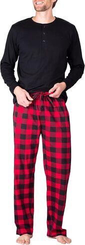 Men’s Pajama Set Pajamas For Men 2 Piece PJ Set with Cotton Knit Men Pajama Pants and Long Sleeve Henley T-Shirt in Kuwait