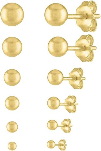 14K Gold Filled Polished Tiny CZ Pearl Ball Stud Earrings Set for Women Girls 20G Surgical Steel Hypoallergenic Piercing Studs for Sensitive Ear, Pack of 6 Pairs in Kuwait