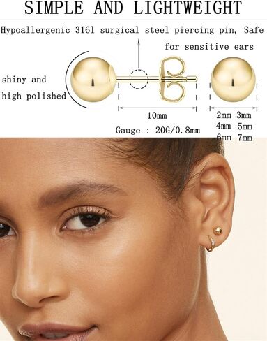 14K Gold Filled Polished Tiny CZ Pearl Ball Stud Earrings Set for Women Girls 20G Surgical Steel Hypoallergenic Piercing Studs for Sensitive Ear, Pack of 6 Pairs in Kuwait