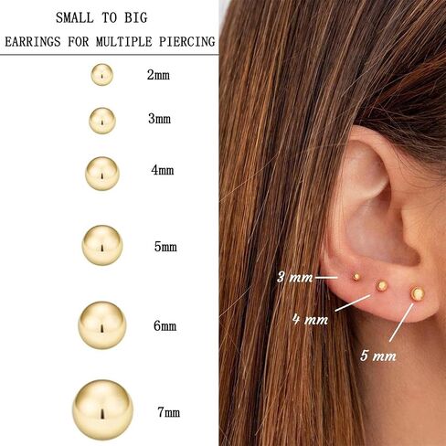 14K Gold Filled Polished Tiny CZ Pearl Ball Stud Earrings Set for Women Girls 20G Surgical Steel Hypoallergenic Piercing Studs for Sensitive Ear, Pack of 6 Pairs in Kuwait