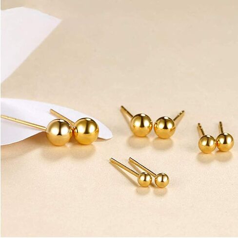 14K Gold Filled Polished Tiny CZ Pearl Ball Stud Earrings Set for Women Girls 20G Surgical Steel Hypoallergenic Piercing Studs for Sensitive Ear, Pack of 6 Pairs in Kuwait