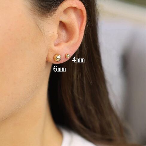 14K Gold Filled Polished Tiny CZ Pearl Ball Stud Earrings Set for Women Girls 20G Surgical Steel Hypoallergenic Piercing Studs for Sensitive Ear, Pack of 6 Pairs in Kuwait