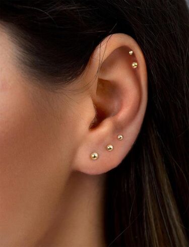 14K Gold Filled Polished Tiny CZ Pearl Ball Stud Earrings Set for Women Girls 20G Surgical Steel Hypoallergenic Piercing Studs for Sensitive Ear, Pack of 6 Pairs in Kuwait