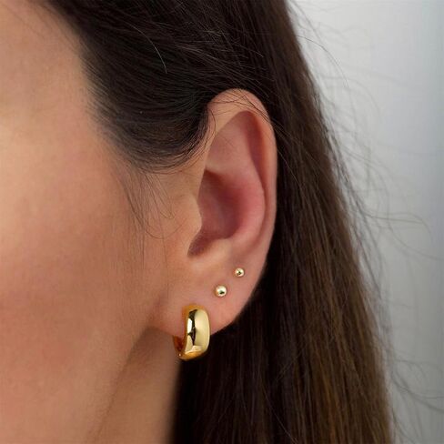 14K Gold Filled Polished Tiny CZ Pearl Ball Stud Earrings Set for Women Girls 20G Surgical Steel Hypoallergenic Piercing Studs for Sensitive Ear, Pack of 6 Pairs in Kuwait