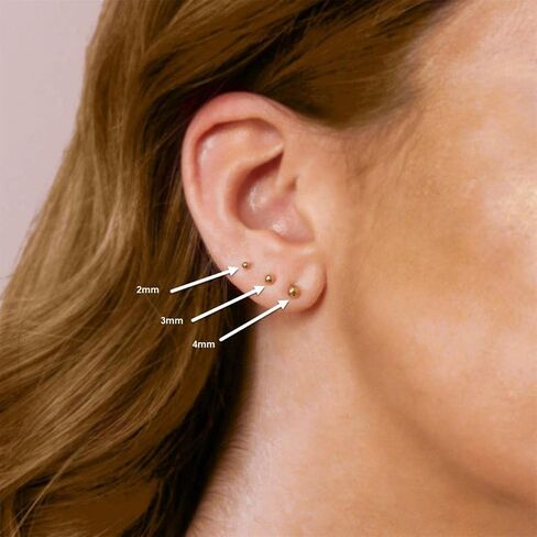 14K Gold Filled Polished Tiny CZ Pearl Ball Stud Earrings Set for Women Girls 20G Surgical Steel Hypoallergenic Piercing Studs for Sensitive Ear, Pack of 6 Pairs in Kuwait