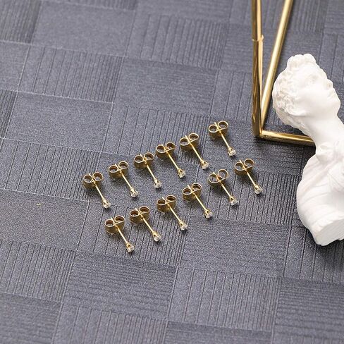 14K Gold Filled Polished Tiny CZ Pearl Ball Stud Earrings Set for Women Girls 20G Surgical Steel Hypoallergenic Piercing Studs for Sensitive Ear, Pack of 6 Pairs in Kuwait