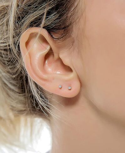 14K Gold Filled Polished Tiny CZ Pearl Ball Stud Earrings Set for Women Girls 20G Surgical Steel Hypoallergenic Piercing Studs for Sensitive Ear, Pack of 6 Pairs in Kuwait
