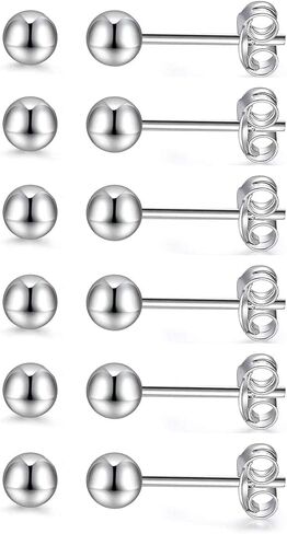 14K Gold Filled Polished Tiny CZ Pearl Ball Stud Earrings Set for Women Girls 20G Surgical Steel Hypoallergenic Piercing Studs for Sensitive Ear, Pack of 6 Pairs in Kuwait