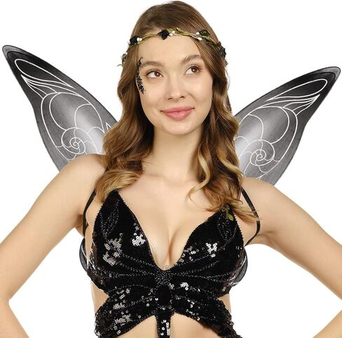 فانكريديبل مجموعة اكسسوارات ازياء الجنية | اجنحة الجنية وتاج الجنية مع جليتر | اجنحة الجنية الاسنان السوداء in Kuwait