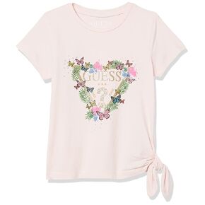 GUESS Girls' Little Glitter Logo Organic Stretch Jersey Tie T-Shirt in Saudi Arabia