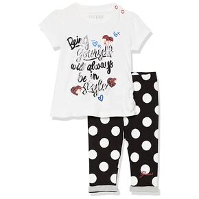 تي شيرت GUESS Baby girls Glitter Print Logo Organic Stretch Jersey T-Shirt and Polka Dot Legging Set من قطعتين (عبوة من قطعتين) in Kuwait