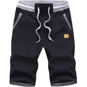 JustSun Mens Shorts Casual Classic Fit Cotton Summer Beach Shorts with Elastic Waist and Pockets