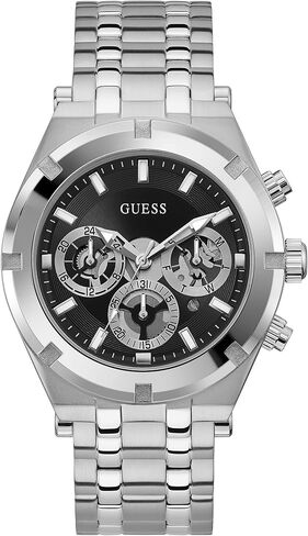 GUESS Mens Sport Multifunction 44mm Watch – Silver-Tone Stainless Steel Case with Black Skelton Dial & Bracelet in Saudi Arabia