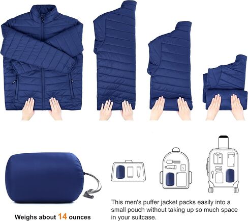 سترة شتوية منتفخة خفيفة الوزن وقابلة للتعبئة للرجال من Outdoor Ventures، معطف منتفخ معزول للسفر على الجليد والمشي لمسافات طويلة in Kuwait