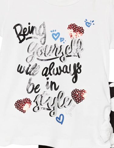 تي شيرت GUESS Baby girls Glitter Print Logo Organic Stretch Jersey T-Shirt and Polka Dot Legging Set من قطعتين (عبوة من قطعتين) in Kuwait