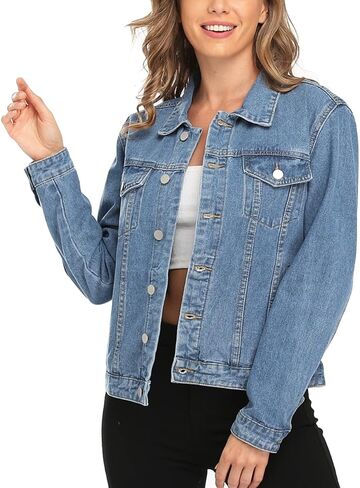 MISS MOLY Women's Denim Jacket Button Up Long Sleeve Basic Trendy Jean Jacket Coat with Pockets in Kuwait