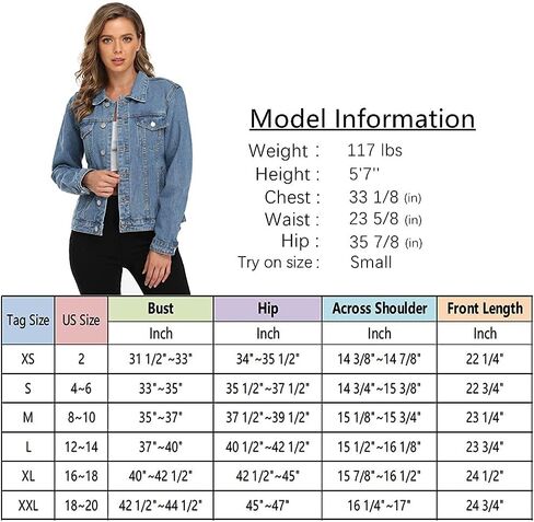 MISS MOLY Women's Denim Jacket Button Up Long Sleeve Basic Trendy Jean Jacket Coat with Pockets in Kuwait