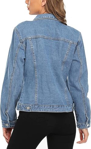 MISS MOLY Women's Denim Jacket Button Up Long Sleeve Basic Trendy Jean Jacket Coat with Pockets in Kuwait