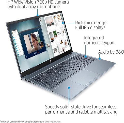 2022 Newest HP Pavilion 15.6inch FHD 1080P IPS Laptop, 8-Core AMD Ryzen 7-5700U(Up to 4.3GHz, Beat i7-1180G7), 8GB RAM, 512GB NVMe SSD, Numpad, HDMI, WiFi, USB-A&C,Audio by B&O, Win11 Horizon Blue in Saudi Arabia