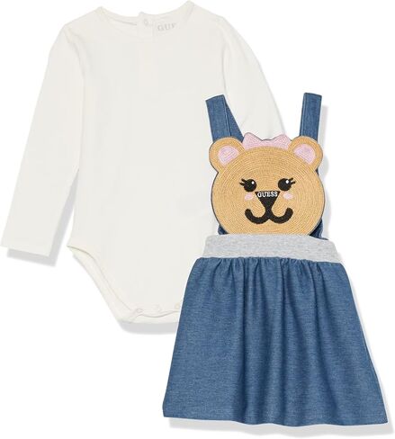GUESS baby-girls Long Sleeve Jersey Cotton Bodysuit and Knit Denim Skirtall 2 Piece Set in Saudi Arabia