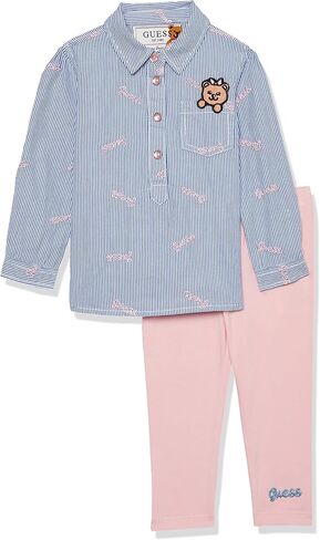 GUESS baby-girls Long Sleeve Poplin Stripped Shirt and Jersey Stretch Leggings 2 Piece Set in Saudi Arabia