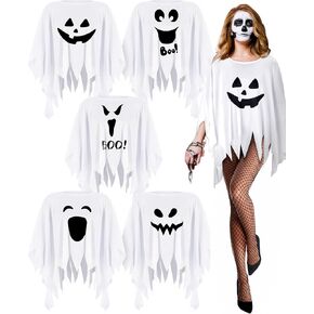 Xuhal 5 Pcs Halloween Ghost Poncho for Adult Boo Poncho Halloween Costume for Men Women, 53'' in Kuwait