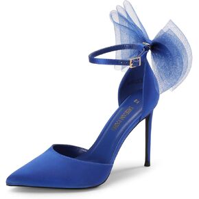 DREAM PAIRS Women's High Heels Strappy Closed Toe Stiletto Pointed Toe Mesh Bows Ankle Strap D'Orsay Sexy Dress Wedding Party Pumps Shoes
