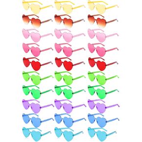 Loccmat 30 Pairs Heart Shaped Rimless Sunglasses,Candy Color Frameless Glasses,Transparent Heart Sunglasses for Women