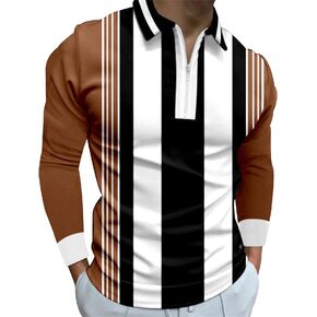 MorwenVeo Men's Fashion Polo Shirts Casual Long Sleeve Golf Shirts Color Block Cotton Tops