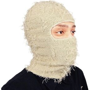 Balaclava Distressed Ski Mask Fuzzy Knitted Full Face Cold Weather Windproof for Men Women One Size