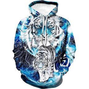 Faiwvhe Unisex Men's 3D Printed Novelty Pattern Hoodies Tiger Hoodie Pullover Sweatshirt