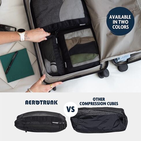 مكعبات التعبئة المضغوطة من Aerotrunk لحقائب السفر - منظمات الأمتعة المضغوطة بسحاب مزدوج - مكعبات تعبئة السفر قابلة للغسل (4 عبوات، رمادي) in Kuwait