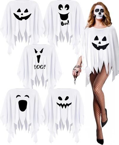 Xuhal 5 قطع من معطف الهالوين الشبح للبالغين بو بونشو أزياء الهالوين للرجال والنساء، 53 بوصة in Kuwait