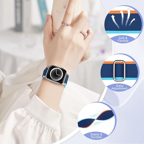 سوار ساعة Greatfine الرياضي متوافق مع سوار ساعة Apple 38 مم 40 مم 41 مم 42 مم 44 مم 45 مم 49 مم، أحزمة ساعة ناعمة قابلة للتمدد للنساء والرجال، حزام من النايلون بحلقة منفردة لسلسلة iWatch 8 7 6 5 4 3 2 SE Ultra in Kuwait