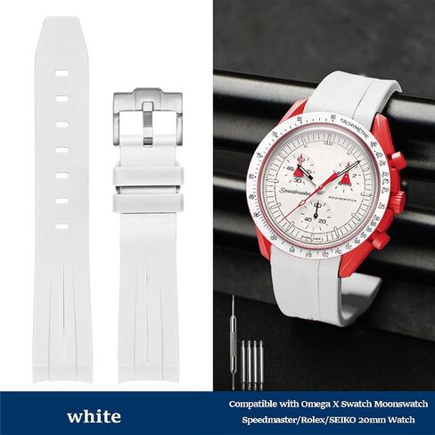 Niziruoup حزام مطاطي لأوميغا x سواتش MoonSwatch Speedmaster/ساعة رولكس/ساعة SEIKO 20 مم، منحني بدون فجوة قسط ناعم متين من المطاط الأصلي سوار بديل للرجال والنساء in Kuwait