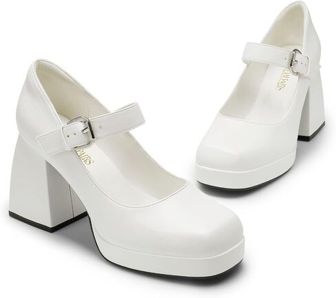 DREAM PAIRS Women's Mary Jane Platform Chunky High Heels | Square Toe Strappy Dress Wedding Party Pumps Shoes with 3.7" Heel, Padded Comfort, and All-day Stability in Saudi Arabia