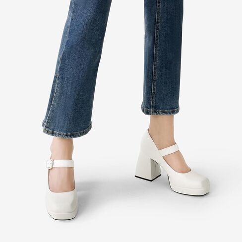 DREAM PAIRS Women's Mary Jane Platform Chunky High Heels | Square Toe Strappy Dress Wedding Party Pumps Shoes with 3.7" Heel, Padded Comfort, and All-day Stability in Saudi Arabia
