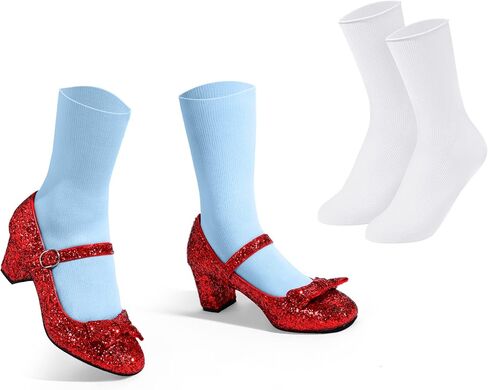 Red Shoes Red Dress Shoes for Women Glitter Heels Girls' Costume Footwear Princess Shoes for Yellow Brick Road with Socks in Saudi Arabia