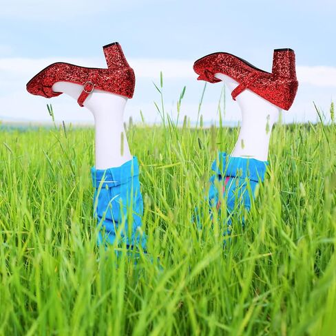 Red Shoes Red Dress Shoes for Women Glitter Heels Girls' Costume Footwear Princess Shoes for Yellow Brick Road with Socks in Saudi Arabia