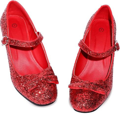 Red Shoes Red Dress Shoes for Women Glitter Heels Girls' Costume Footwear Princess Shoes for Yellow Brick Road with Socks in Saudi Arabia