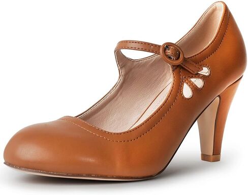 J. Adams Pixie Mary Jane Shoes Women Oxford Pumps - Cute Low Kitten High Heels - Retro Vintage Shoes for Women 1950s Mary Janes Round Toe Shoe with Ankle Strap - Women Dress Shoes in Kuwait