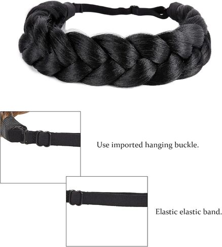 Bohemian Braided Headband Oversized Classic Wide Braids Adjustable Elastic Strap Synthetic Wig Headband Women's Braids Beauty Accessories (Beach Color) in Saudi Arabia