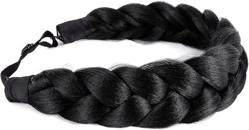 Bohemian Braided Headband Oversized Classic Wide Braids Adjustable Elastic Strap Synthetic Wig Headband Women's Braids Beauty Accessories (Beach Color) in Saudi Arabia