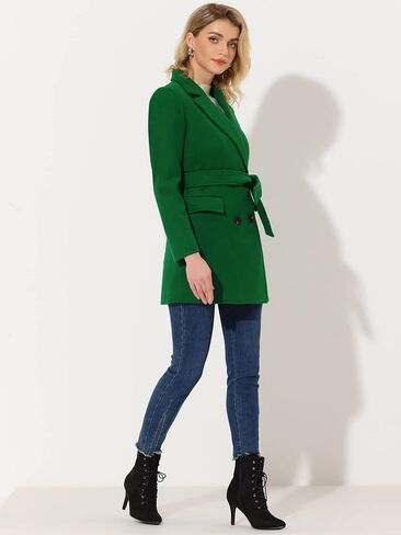 معطف شتوي نسائي ذو طية صدر السترة وحزام مزدوج وطويل متوسط ​​الطول in Kuwait