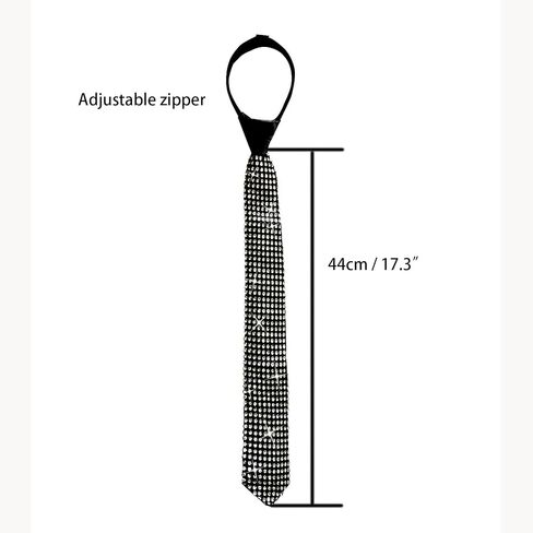 Mens Sequin Skinny Tie - MJ Michael necktie Great for Weddings,Halloween Sparkle Necktie, Mens Adjustable Zipper NeckTie in Saudi Arabia