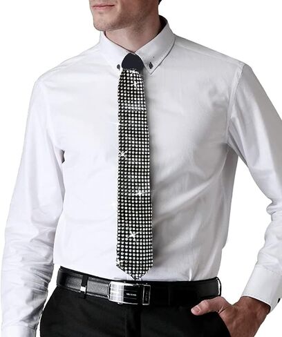 Mens Sequin Skinny Tie - MJ Michael necktie Great for Weddings,Halloween Sparkle Necktie, Mens Adjustable Zipper NeckTie in Saudi Arabia