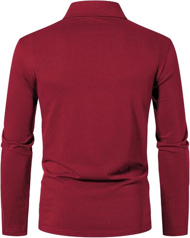 A WATERWANG Men's Long Sleeve Polo Shirts, Slim-fit Cotton Golf Polo Shirts Basic Designed in Kuwait