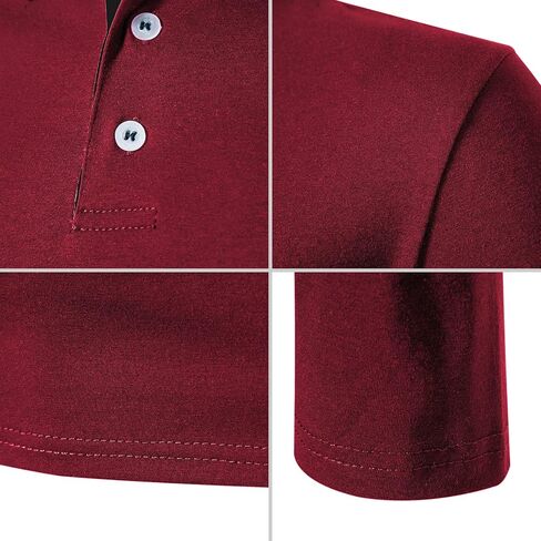A WATERWANG Men's Long Sleeve Polo Shirts, Slim-fit Cotton Golf Polo Shirts Basic Designed in Kuwait