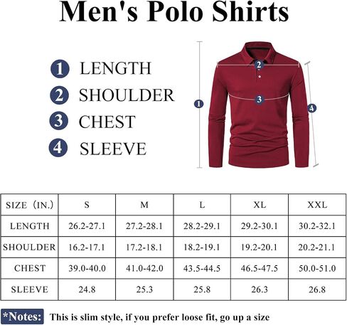 A WATERWANG Men's Long Sleeve Polo Shirts, Slim-fit Cotton Golf Polo Shirts Basic Designed in Kuwait