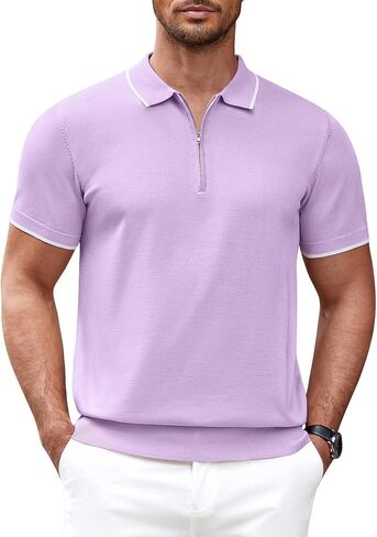 COOFANDY Men's Zipper Polo Shirt Casual Knit Short Sleeve Polo T Shirt Classic Fit Shirts in Kuwait